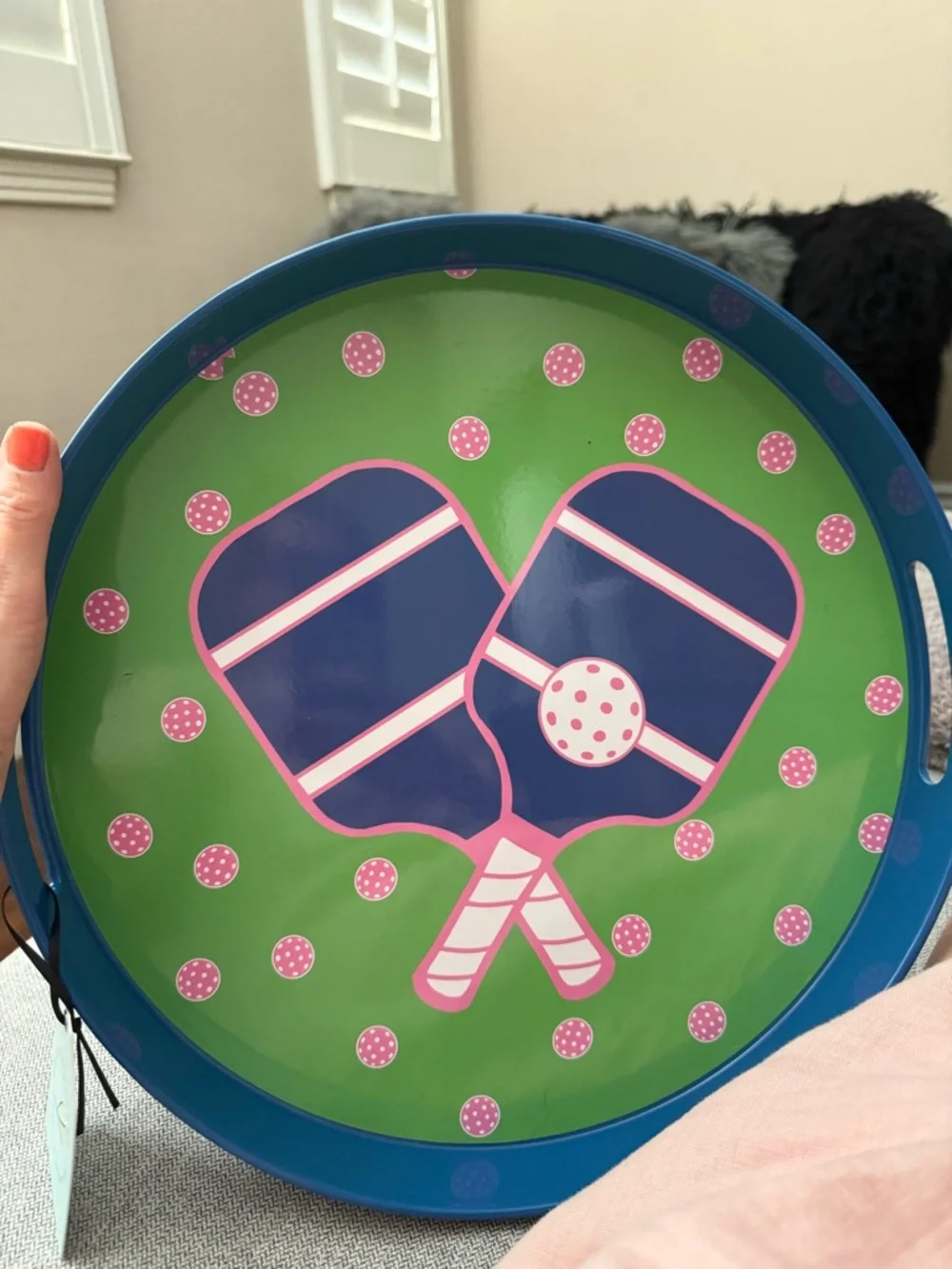 NWT Rockflowerpaper Green Pickleball 15’ Round Tray